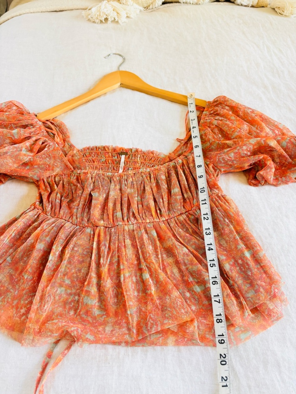 Free People Orange Floral Square-Neck Puff Sleeve Penelope Top - Picture 9 of 9